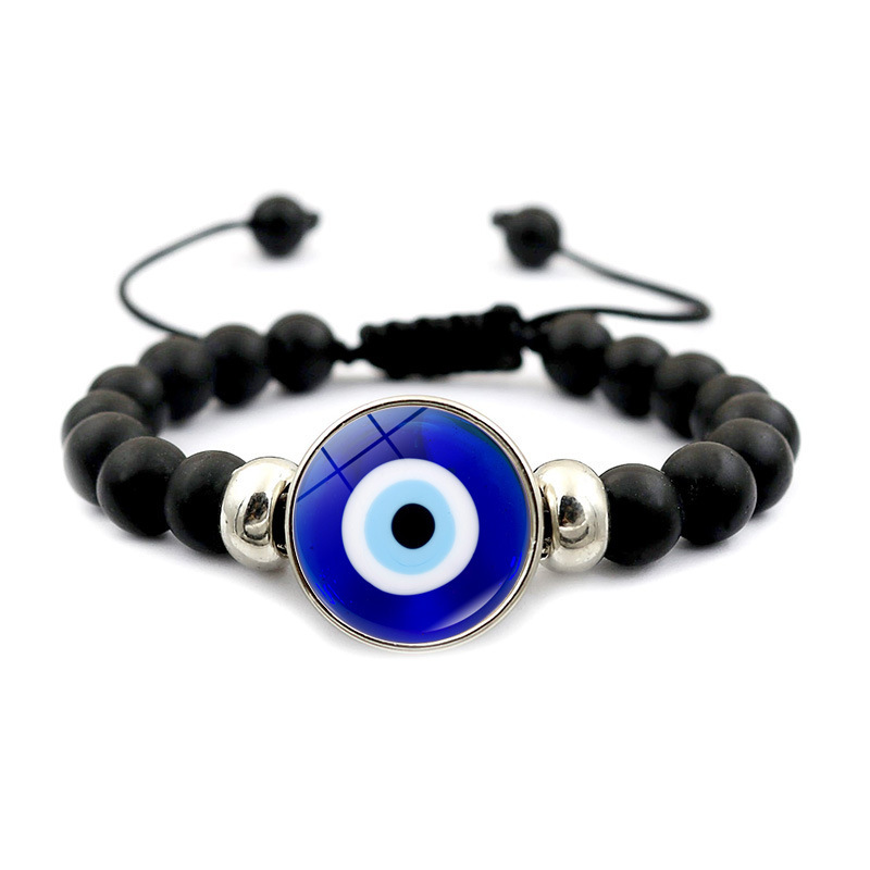 Turkish Evil Eye Bracelet Men's and women's all-match black elastic beaded drawstring bracelet blue eye jewelry fashion Turkish Evil Eye Bracelet Men's and women's all-match black elastic beaded drawstring bracelet blue eye jewelry fashion