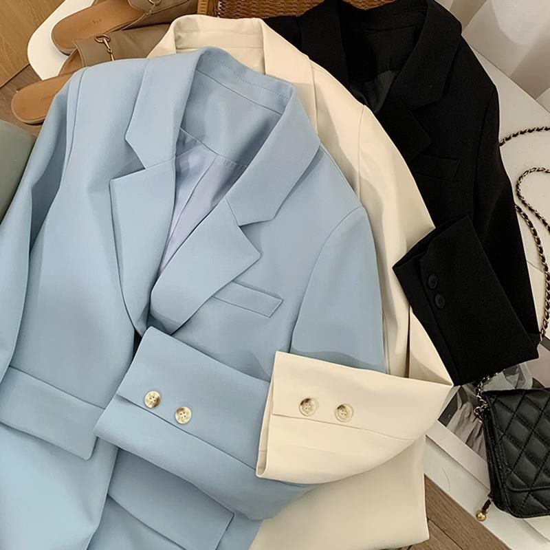 西装外套女春季新款韩版经典两粒扣气质浅蓝色网红小西服