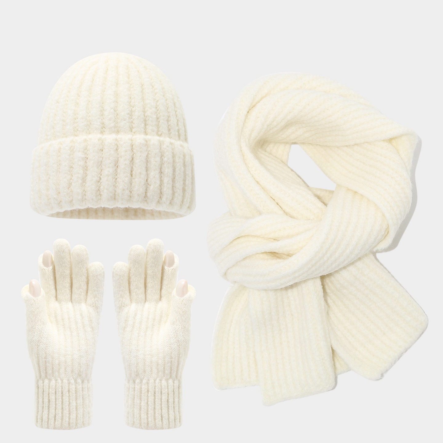 Arte japonés pequeño guante de pantalla táctil fresco sombrero bufandas set de tres piezas coreano simple moda cálida set