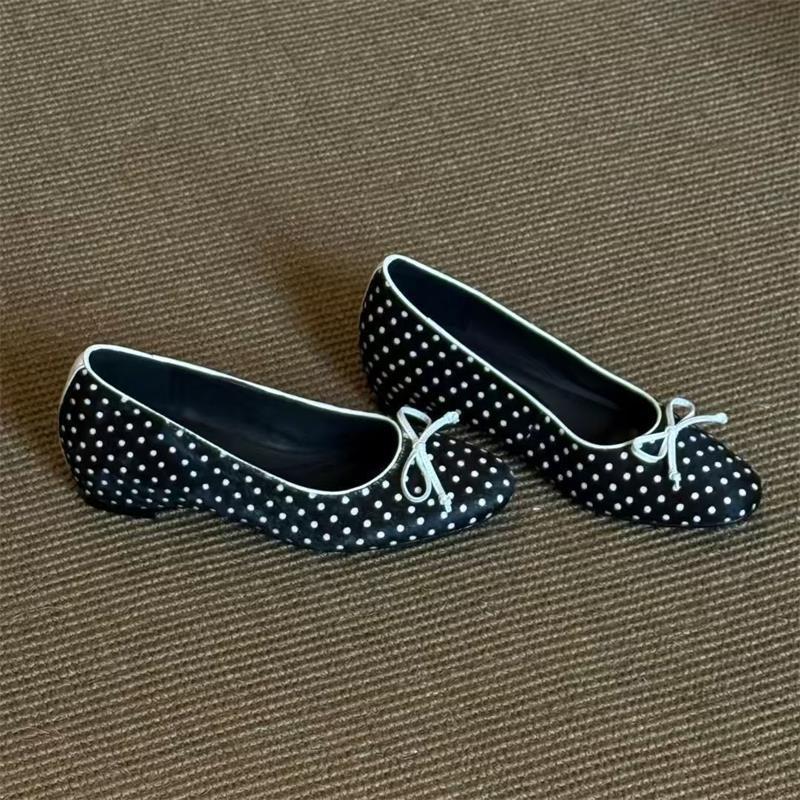 Redonda cabeza retro arco francés superficial altura zapatos de mujer zapatos de ballet de punto de onda universal