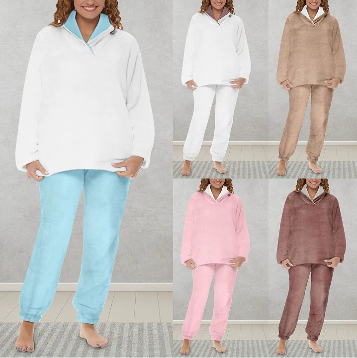 2023 Европейская и американская осенне-зимняя Фланелевая пижама с трансграничной внешней торговлей с длинным рукавом + брюки, пижама из двух частей, домашняя одежда для женщин