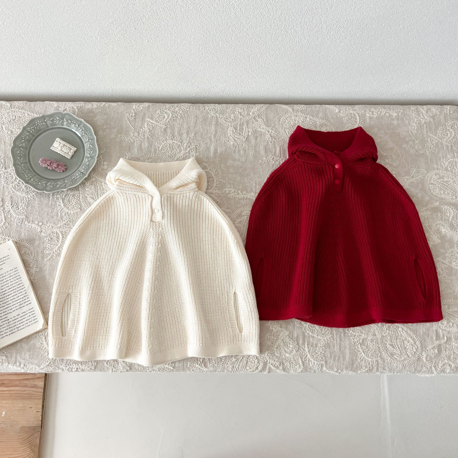 婴儿秋装衣服洋气针织套头衫女宝宝新款毛衣甜美连帽斗篷外套