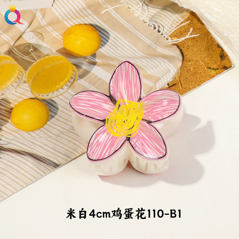 Qiyue クロスボーダー小型 UV プリント小さな新鮮なプルメリアクリップかわいいポニーテールフラワーヘアピンヘアアクセサリー女性のための卸売|undefined