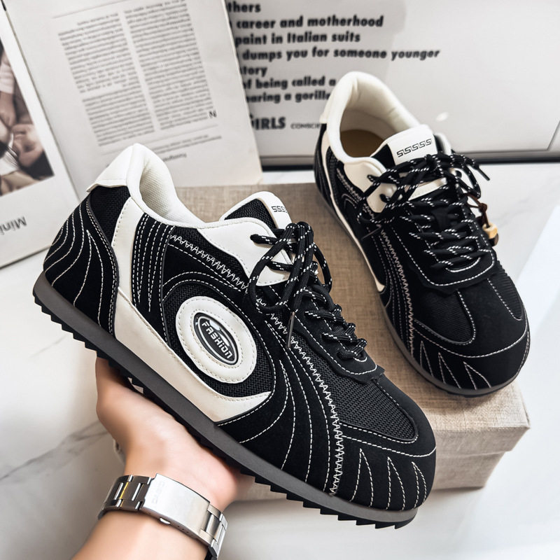 Giày sneaker nam da tổng hợp cổ thấp đế phẳng, kiểu giày tập luyện thể thao — Màu xanh da trời, màu nâu, đen
