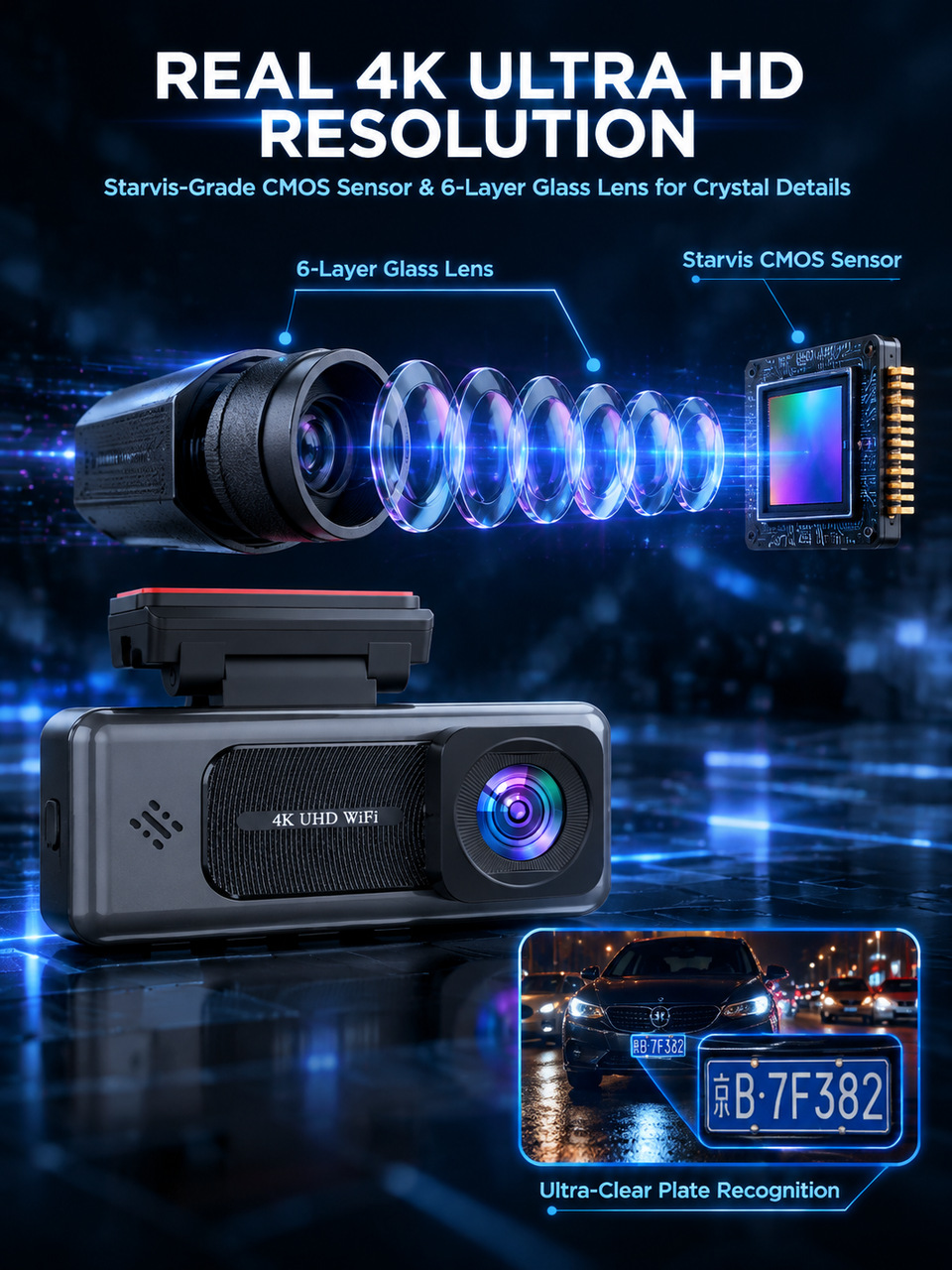 3.18inch Cross-border Dash Cam WiFi Connectivity HD 4K Triple Lens Parking Monitoring Night Vision Car DVR