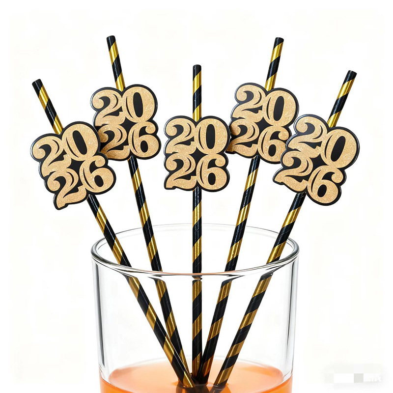 Cross-border 2026 tarjeta digital de oro negro paja de papel de fiesta desechable paja de postre cóctel paja