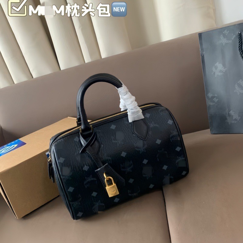 M-Style Women's Bag 2025 New Boston Monogram Print Gold Lock Pillow Bag Single Shoulder Crossbody Handbag - Thumbnail 4