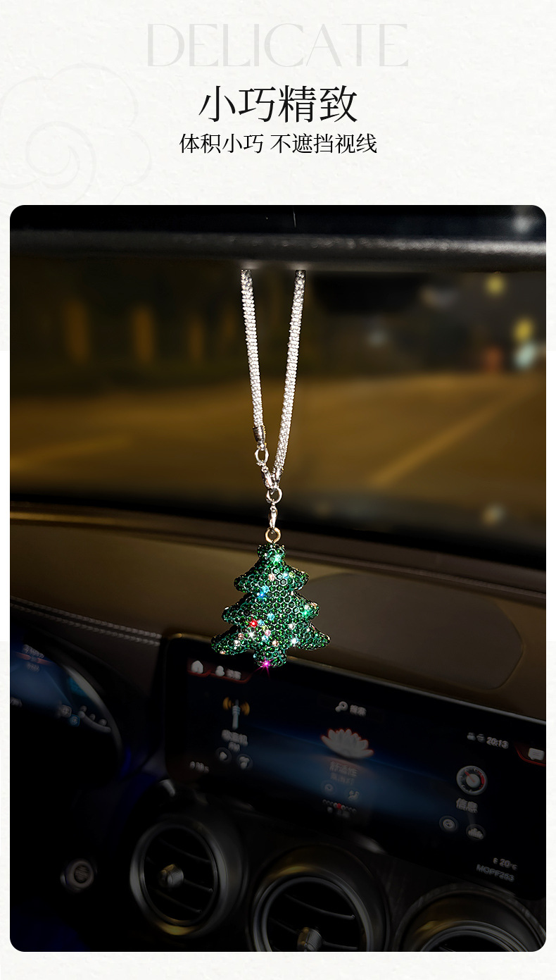 Creative Rhinestone-Encrusted Santa Claus Car Rearview Mirror Pendant, Clay Rhinestone Christmas Series Car Hanging Ornament