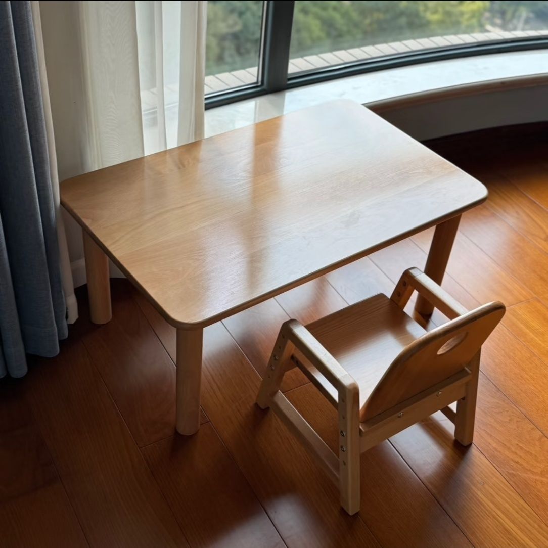 Children's Learning Table Made of Beech Wood 80*50 35-50 Height Adjustable, Large Pattern, Slightly Defective, Chair Not Included