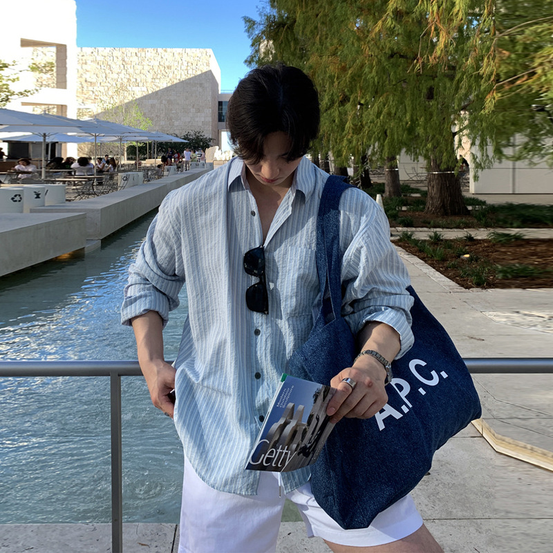 Mantoli / Resort-Style Blue Striped Long-Sleeve Shirt, Summer Korean Version, Drapey and Elegant, Niche Thin Shirt