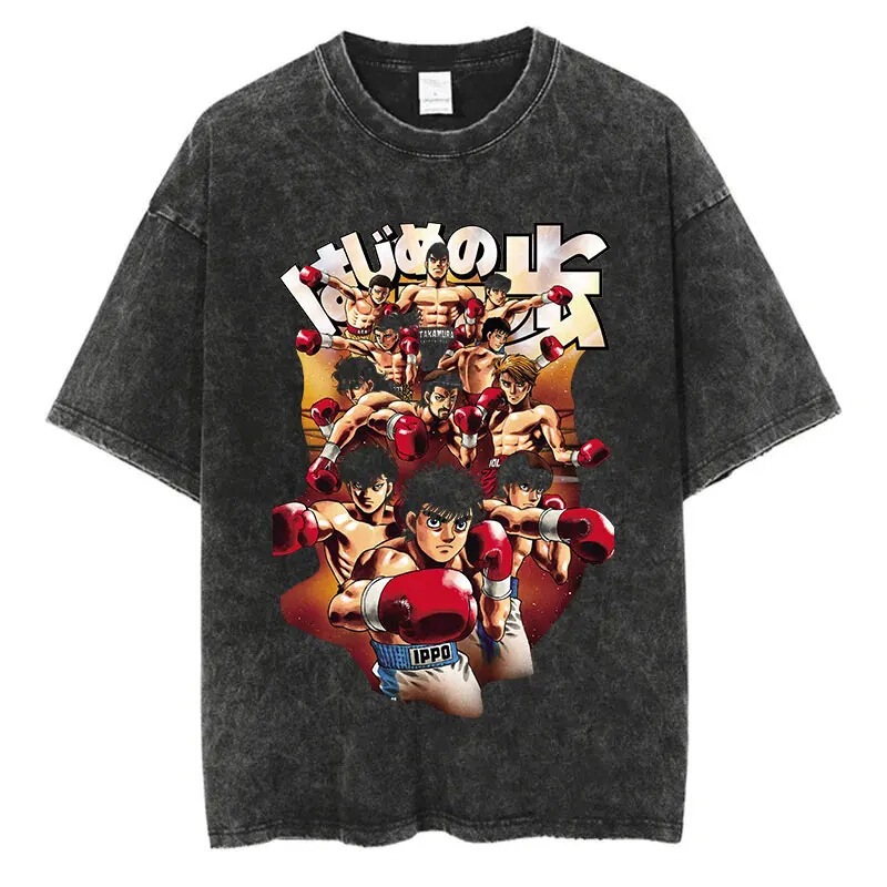 2025 Independent Station Foreign Trade Retro Quality Washed T-Shirt Anime Hajime No Ippo Kamogawa