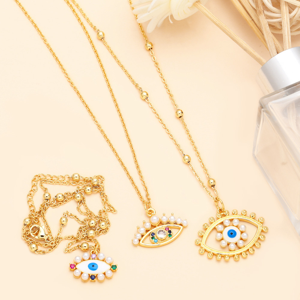 Fashion Eye Copper Plating Artificial Pearls Zircon Pendant Necklace 1 Piece