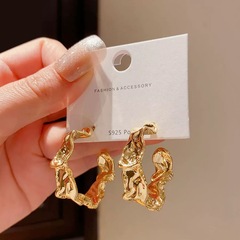 高級感のあるインブロガーと同じスタイルのサークルイヤリング、ニッチな独立デザイナーのメタルプリーツ誇張イヤリング