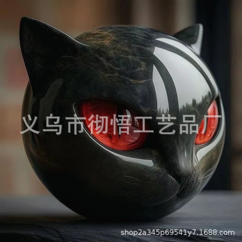 跨境Luxury Black Cat Stone Sculpture奢华黑猫树脂雕像摆件|undefined