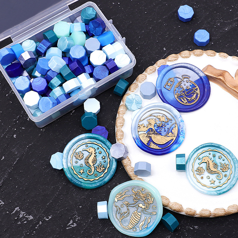 Fuego pintura sello grano de cera de color mezclado sellado sello de cera sobre tarjeta de invitación de boda pegatina caja de regalo octogonal fuego pintura grano de cera