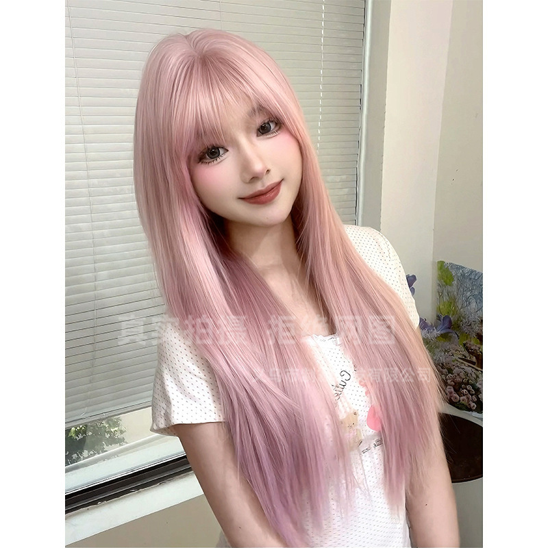 制覇かつらピンクのロングストレートファッション自然な質感高レベル日常jk甘いかわいい全頭カバー卸売り|undefined