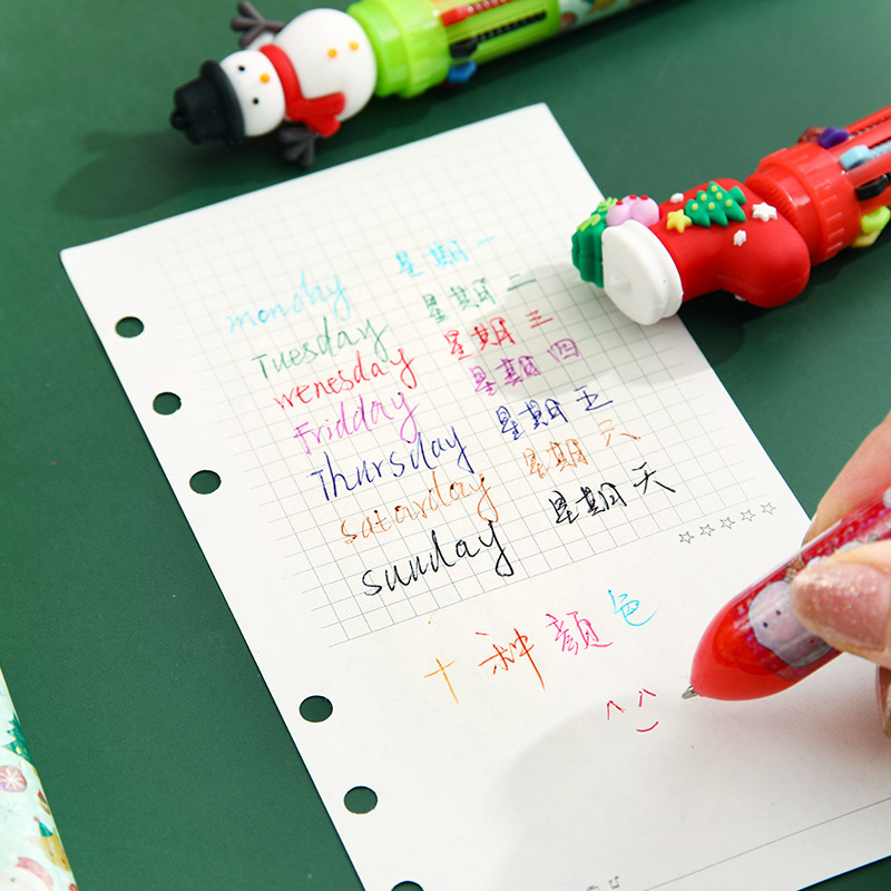Dibujos animados de navidad de diez colores bolígrafo santa claus multicolor pluma 10-color una mano cuenta pluma vacaciones pequeño regalo al por mayor