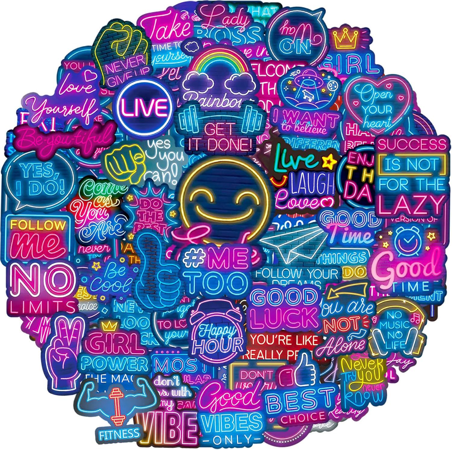 50张霓虹情人节涂鸦乙烯基贴纸卡通手机壳笔记本剪贴簿装饰贴纸