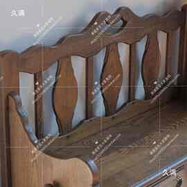 做旧实木法式实木沙发中古带抽屉长凳镂空直排复古双三人换鞋凳