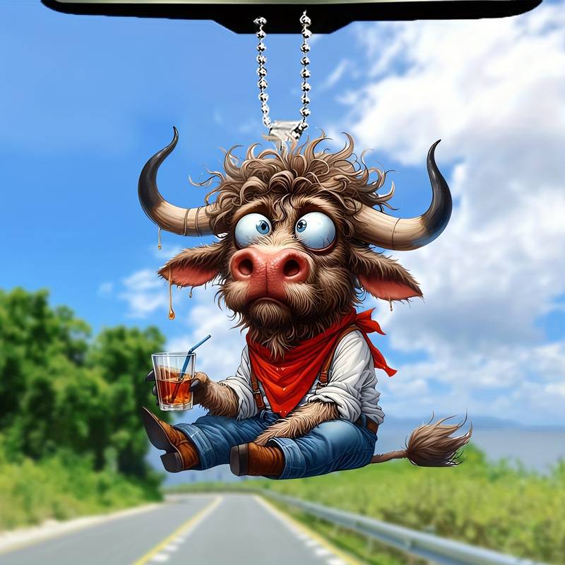 Comedy Cow nuevo colgante de decoración de Navidad acrílico plano transfronterizo automóvil espejo retrovisor decoración colgante