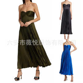 速卖通独立站抹胸压褶新款夏季设计感晚礼服跨境欧美宴会主持礼服