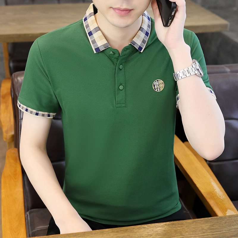 Camiseta de manga corta con solapa de diamantes calientes con cuello a cuadros 2024 verano nueva camisa POLO para jóvenes de manga corta principal