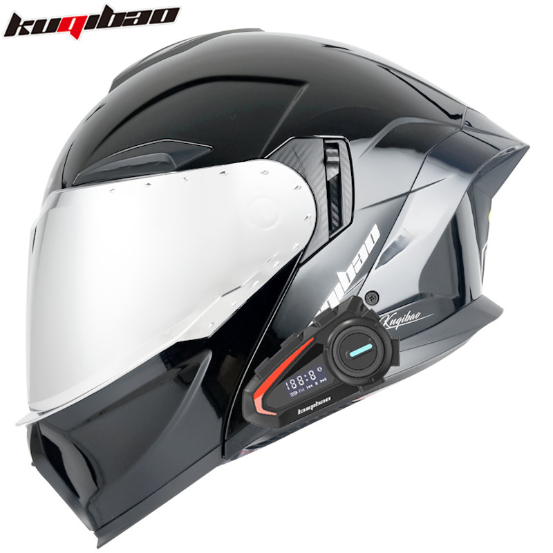 Motosiklet kaskı (dəbilqə) – Universal Certified Full Helmet - gloss-black-with-k20-bluetooth-silver-lens-m