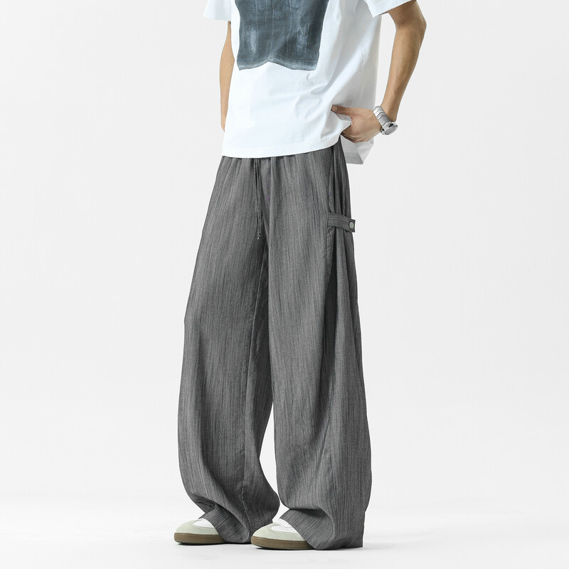 Textured Straight-Leg Linen Casual Pants for Men, Summer Thin Outdoor Sun-Protective Drapey Yamamoto Pants, Cool Wide-Leg Long Pants