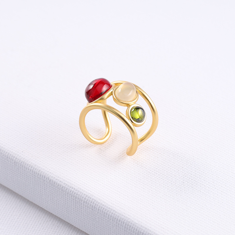 Copper Material Fashion Geometric Copper Inlay Artificial Gemstones Open Ring