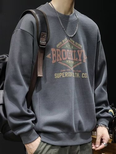 Autumn/Winter American Retro Fleece Hooded Sweatshirt for Men - Trendy Brand Loose Crew Neck Casual Design Letter Print Top