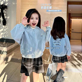 儿童春秋装童装女童连帽卫衣外套冬装新款小女孩洋气拉链开衫上衣