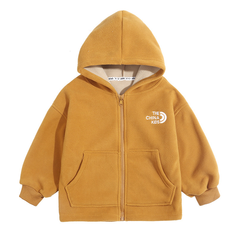 Chaqueta de vellón polar para niños, modelos de primavera y otoño 2024, nuevos niños, ropa de otoño con capucha para niños, chaqueta gruesa para niños