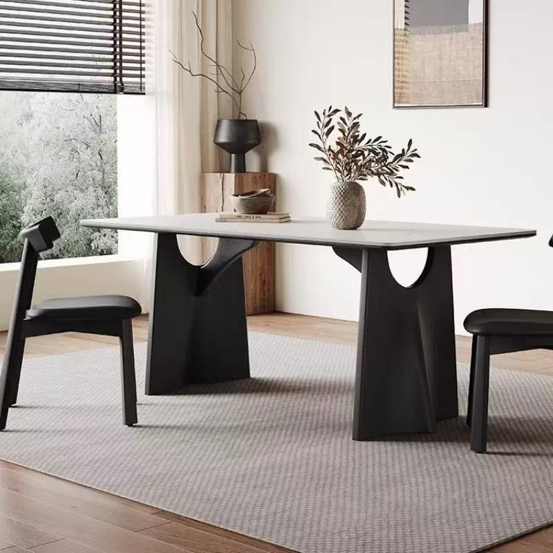 Mesa de comedor de madera maciza rectangular, diseño minimalista moderno, estilo retro, apartamento pequeño mate, mesa de comedor de tablero de roca blanca pura para el hogar