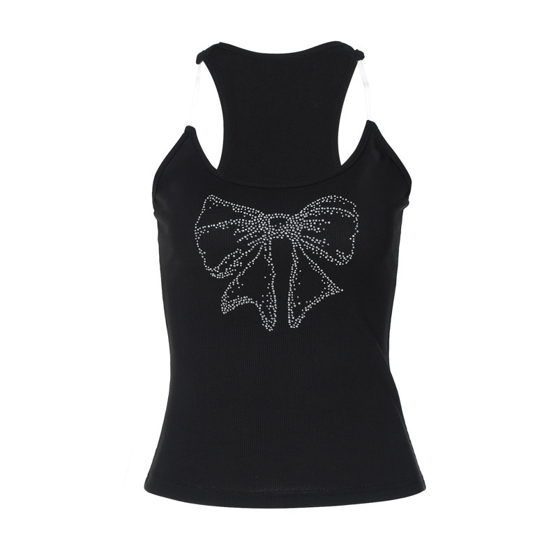 Frau Crop-Top Wickeln Tank Tops Diamant Y2K Bogenknoten display picture 1