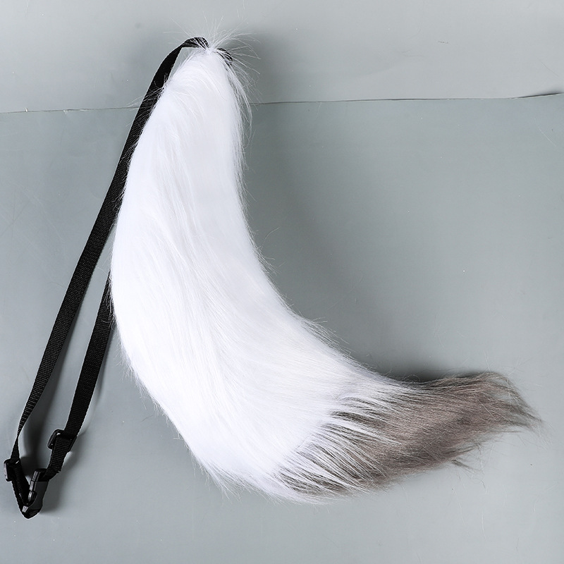 9cm 긴 머리 여우 꼬리 흰색 회색