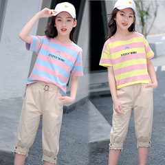 2023 New Arrival Girls' Summer Cropped Pants Set: Cotton Mid-Length Pants + Top, Perfect for Older Kids