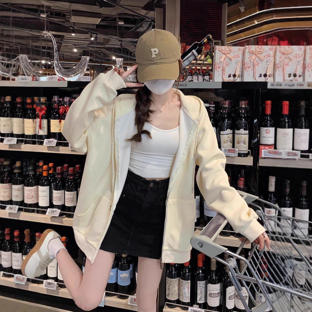 2025 New Popular Style Lazy Style Korean Hooded Jacket Autumn and Winter New Gray Cardigan Top Sweatshirt Women's Clothing
