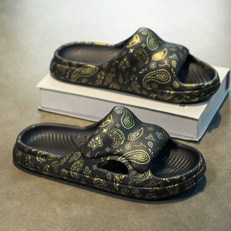 Новые Модные мужские шлепанцы с цветком кешью, домашние Нескользящие тапочки для ванной комнаты, мягкие уличные повседневные сандалии