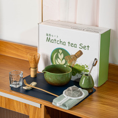 跨境专供抹茶碗带嘴陶瓷抹茶茶具套装抹茶碗带嘴百本立茶筅10件套