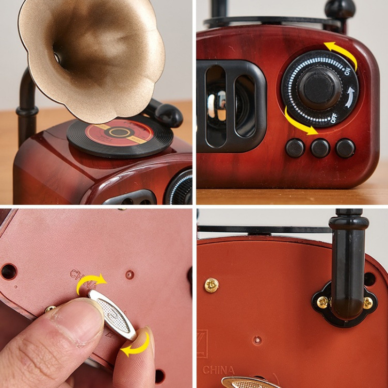 Adornos de gramófono retro americano, objetos antiguos nostálgicos, estantería de música pequeña, caja de música de escritorio, decoración del hogar
