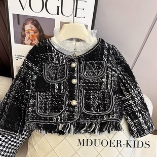 Girls' Chanel-Style Jacket Autumn Korean Version Little Girl Temperament Short Top Trendy Baby Girl Fashionable Clothes