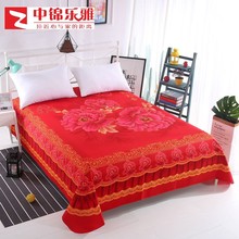 T9J5批发大红色床单单件加厚磨毛1.8m双人床结婚红单子粉可爱贴身