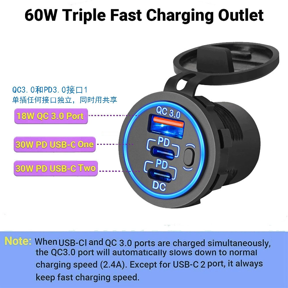 Хиты продаж Amazon автомобильный модифицированный автомобиль зарядка 3 USB порта QC3.0 переключатель 12-24В быстрая зарядка