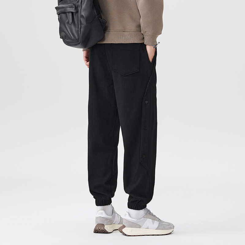 Pantalones casuales pesados negros para hombres sueltos 2025, nuevo otoño y invierno, pantalones deportivos gruesos con marca de algodón colgante