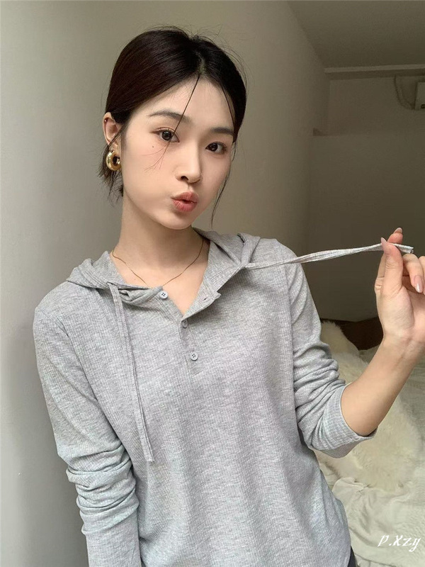 013 秋季新款慵懒风松弛感宽松上衣薄棉连帽长袖打底衫女士T恤潮|undefined