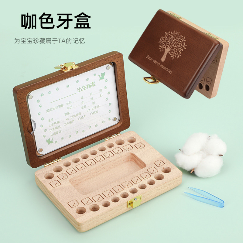 Caja de almacenamiento de dientes de leche para niños, caja de recuerdos de madera personalizada para niños y niñas, caja de colección de cordón umbilical y pelo lanugo para bebés