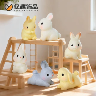 创意可爱迷你小兔子公仔萌粒 diy装饰配件桌面车载微缩树脂小摆件