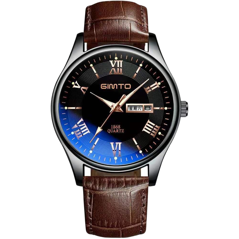 Langlishi reloj luminoso impermeable para estudiantes masculinos de moda estilo coreano de moda doble calendario ultra-Delgado reloj de cuarzo de cuero