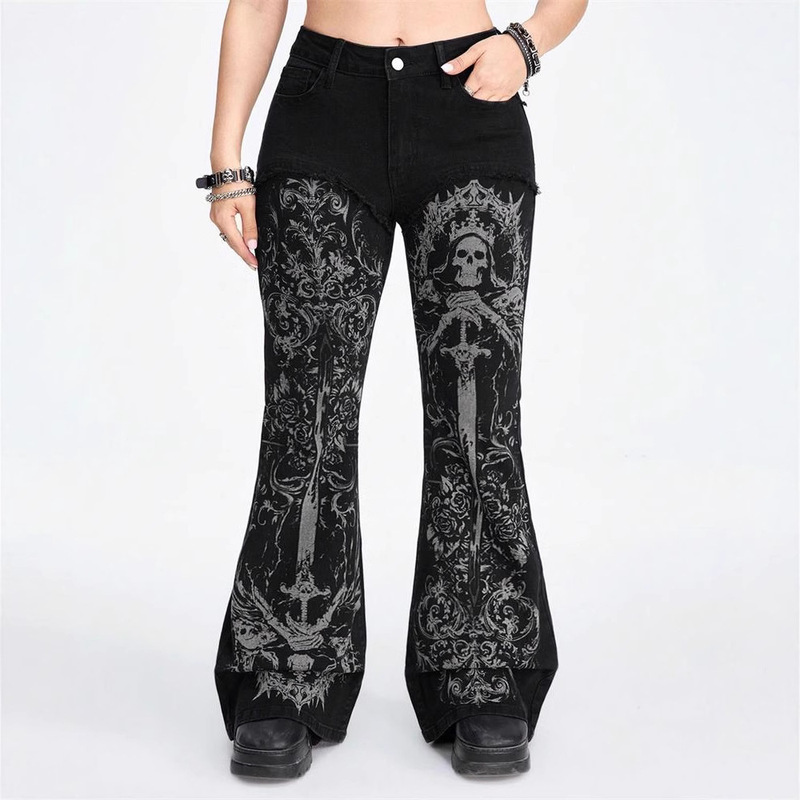 Cross-Border American Graffiti Anime Print Niche Jeans for Women, Trendy Brand Loose Wide-Leg Straight Long Pants