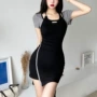 挂脖显瘦辣妹拼接连衣裙